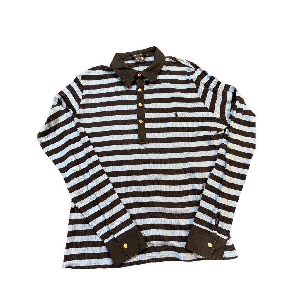 90s Ralph Lauren Sport Striped Rugby Polo Shirt Women’s L USA made 100% Cotton - Picture 2 of 11